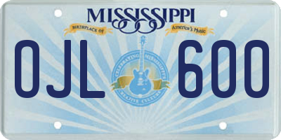 MS license plate OJL600