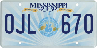 MS license plate OJL670