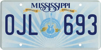 MS license plate OJL693