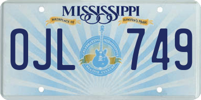 MS license plate OJL749