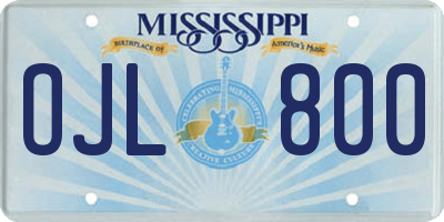 MS license plate OJL800