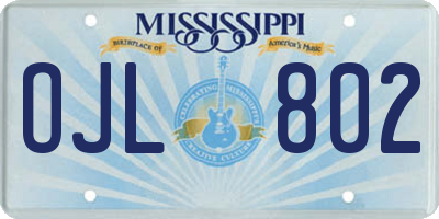 MS license plate OJL802