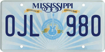 MS license plate OJL980