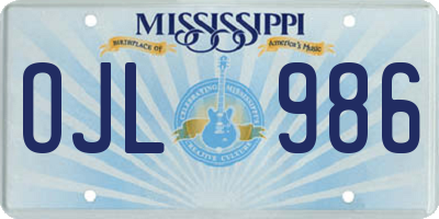 MS license plate OJL986