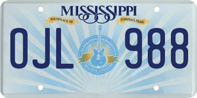 MS license plate OJL988