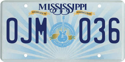 MS license plate OJM036