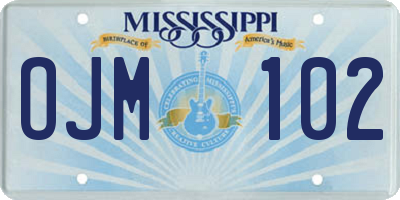 MS license plate OJM102