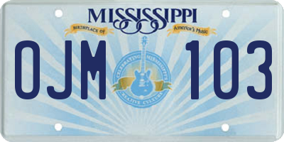 MS license plate OJM103