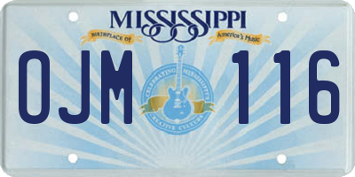 MS license plate OJM116