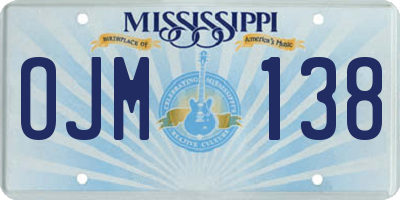 MS license plate OJM138