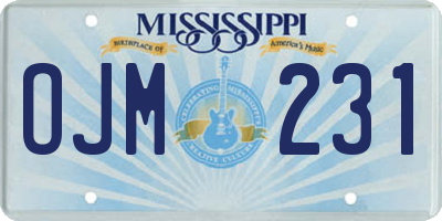 MS license plate OJM231