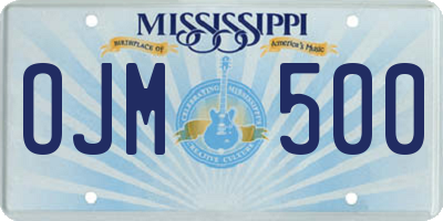 MS license plate OJM500