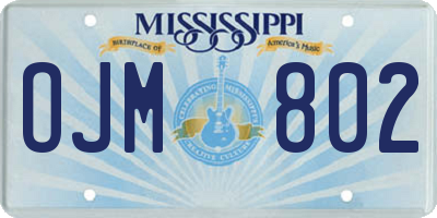 MS license plate OJM802
