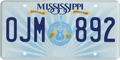 MS license plate OJM892