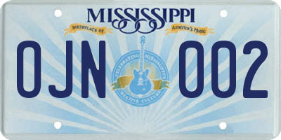 MS license plate OJN002
