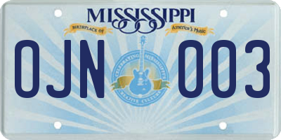 MS license plate OJN003