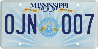 MS license plate OJN007