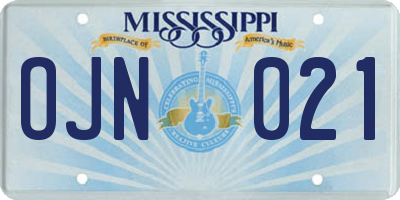 MS license plate OJN021