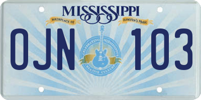 MS license plate OJN103