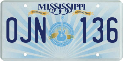 MS license plate OJN136
