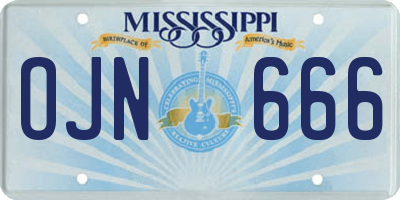 MS license plate OJN666
