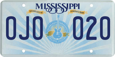 MS license plate OJO020