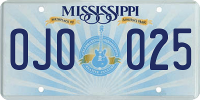 MS license plate OJO025