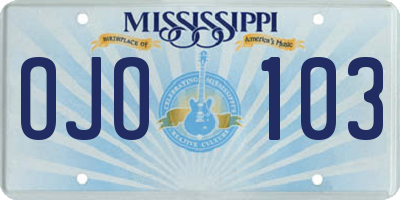 MS license plate OJO103