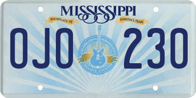 MS license plate OJO230