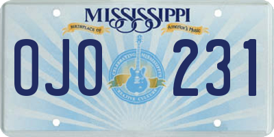 MS license plate OJO231