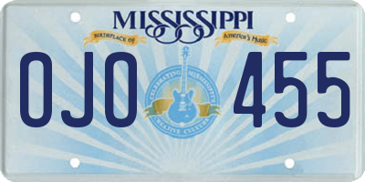 MS license plate OJO455