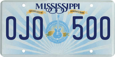 MS license plate OJO500