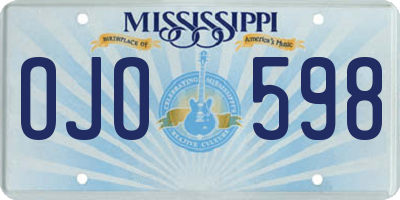 MS license plate OJO598
