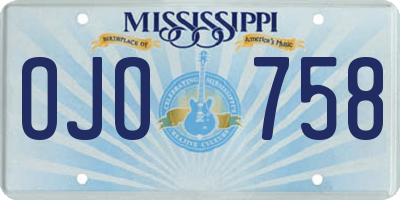 MS license plate OJO758