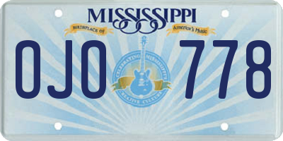 MS license plate OJO778