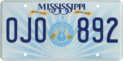 MS license plate OJO892