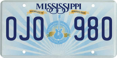MS license plate OJO980