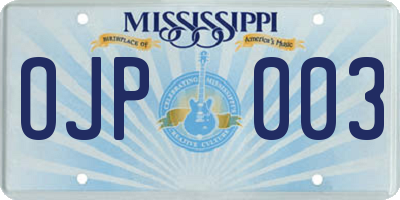 MS license plate OJP003