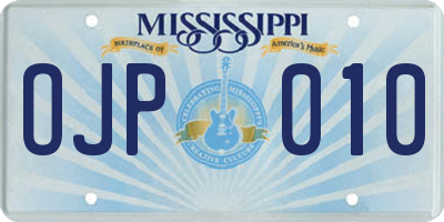 MS license plate OJP010