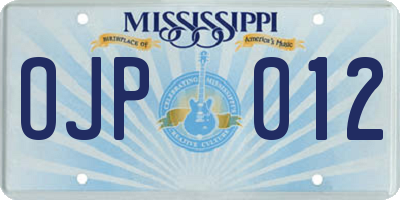 MS license plate OJP012