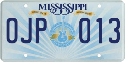 MS license plate OJP013