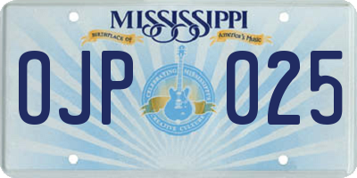 MS license plate OJP025