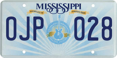 MS license plate OJP028