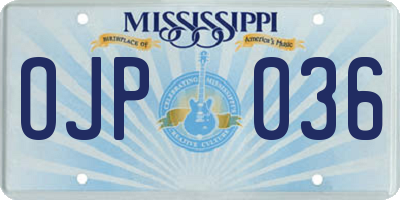 MS license plate OJP036
