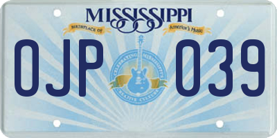 MS license plate OJP039