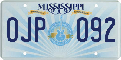 MS license plate OJP092