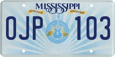 MS license plate OJP103