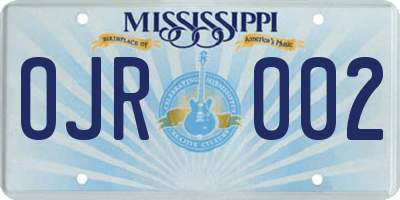 MS license plate OJR002