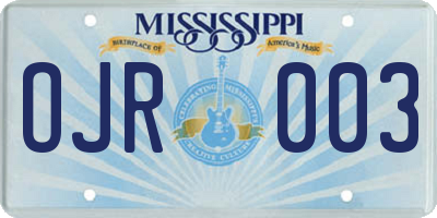 MS license plate OJR003
