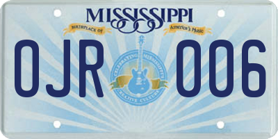 MS license plate OJR006